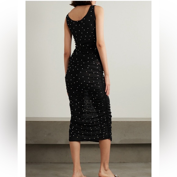 NWT Leslie Amon Ruched Crystal Mesh Midi Dress / Coverup - Picture 3 of 8